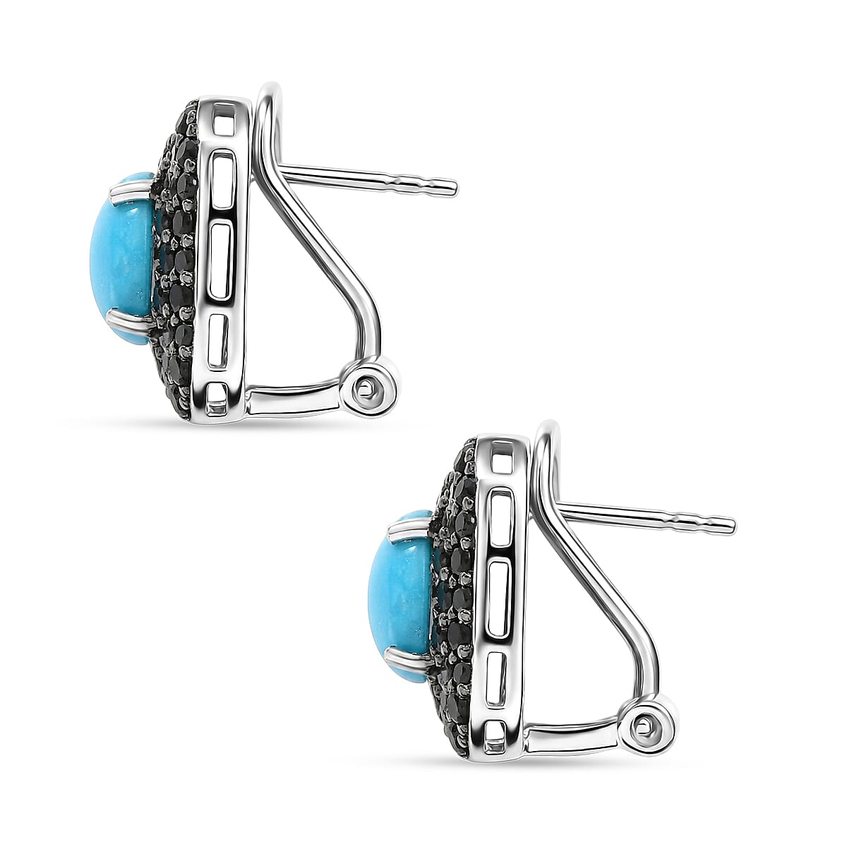 Premium Sleeping Beauty Turquoise and Thai Black Spinel 5.60 ctw Earrings in Rhodium Over Sterling Silver