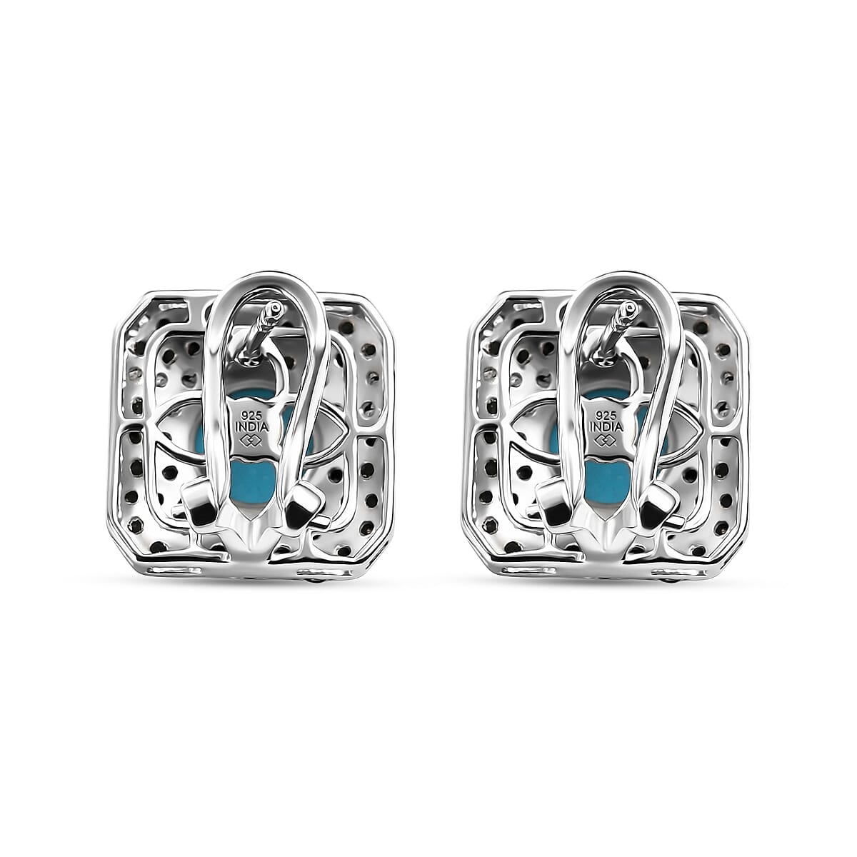 Premium Sleeping Beauty Turquoise and Thai Black Spinel 5.60 ctw Earrings in Rhodium Over Sterling Silver