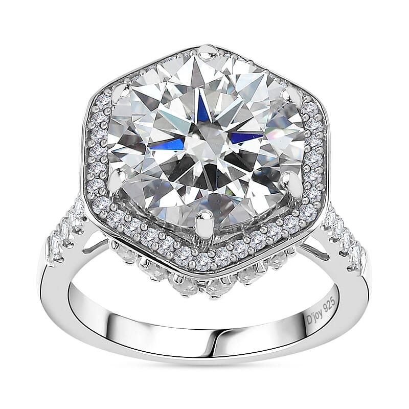 Moissanite Halo Ring in Platinum Over Sterling Silver (Size 10.0) 7.80 ctw