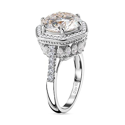 Moissanite Halo Ring in Platinum Over Sterling Silver (Size 10.0) 7.80 ctw
