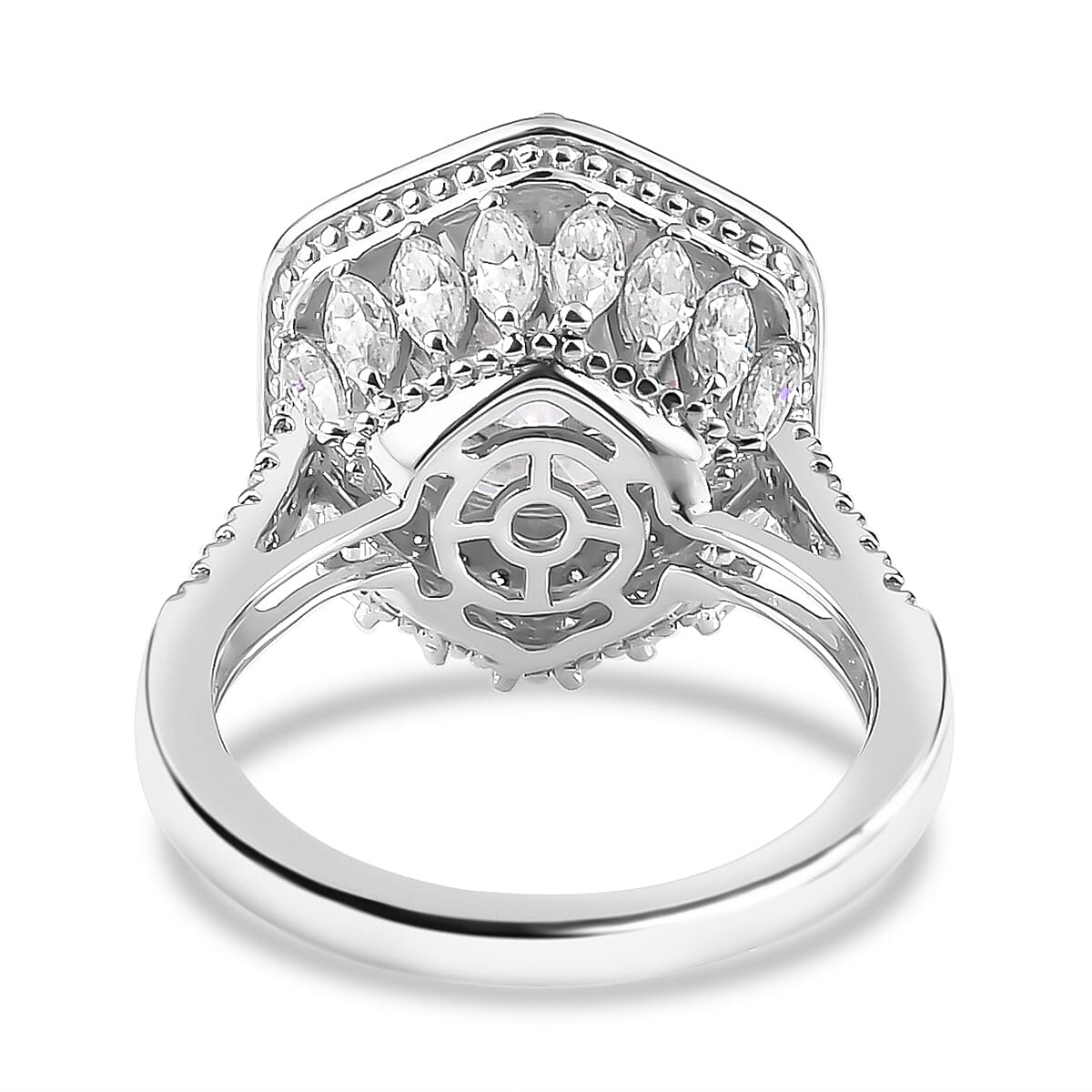Moissanite Halo Ring in Platinum Over Sterling Silver (Size 10.0) 7.80 ctw