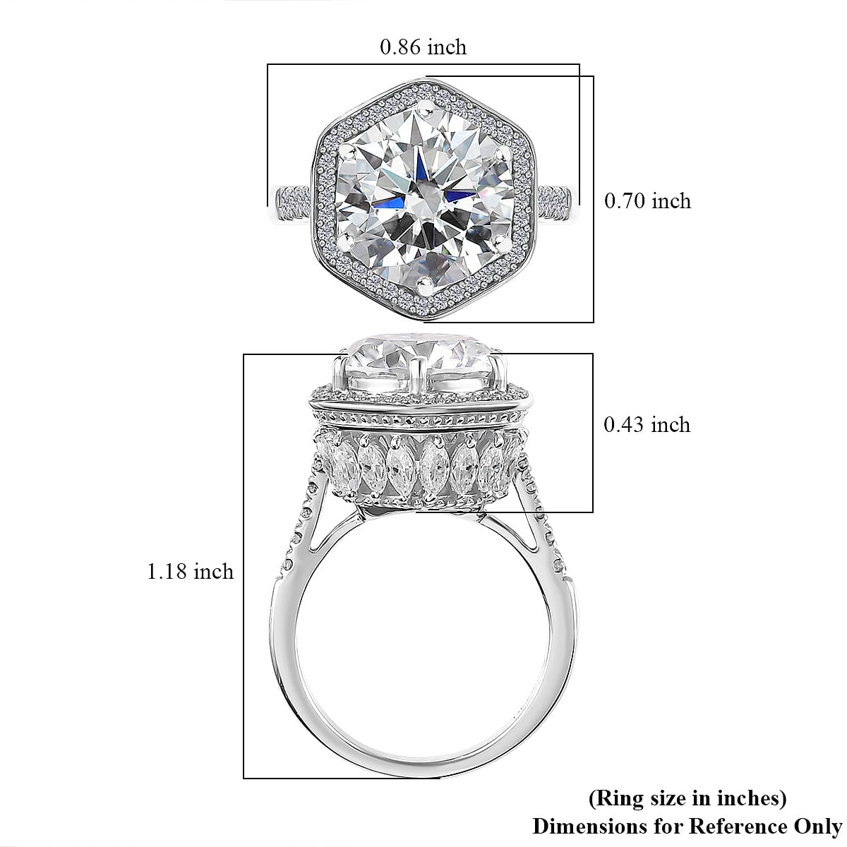 Moissanite Halo Ring in Platinum Over Sterling Silver (Size 10.0) 7.80 ctw