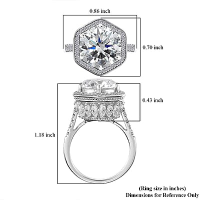 Moissanite Halo Ring in Platinum Over Sterling Silver (Size 10.0) 7.80 ctw