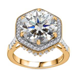 Moissanite Halo Ring in Vermeil Yellow Gold Over Sterling Silver (Size 7.0) 7.80 ctw