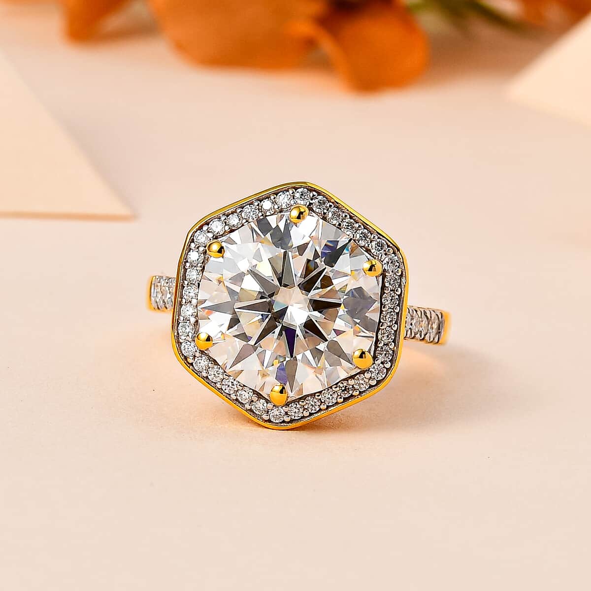 Moissanite Halo Ring in Vermeil Yellow Gold Over Sterling Silver (Size 7.0) 7.80 ctw image number 1