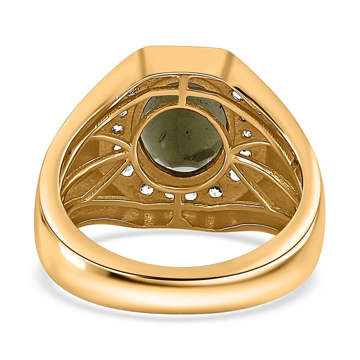 Premium Bohemian Moldavite and White Zircon 4.00 ctw Men's Ring in Vermeil Yellow Gold Over Sterling Silver (Size 14.0) image number 4