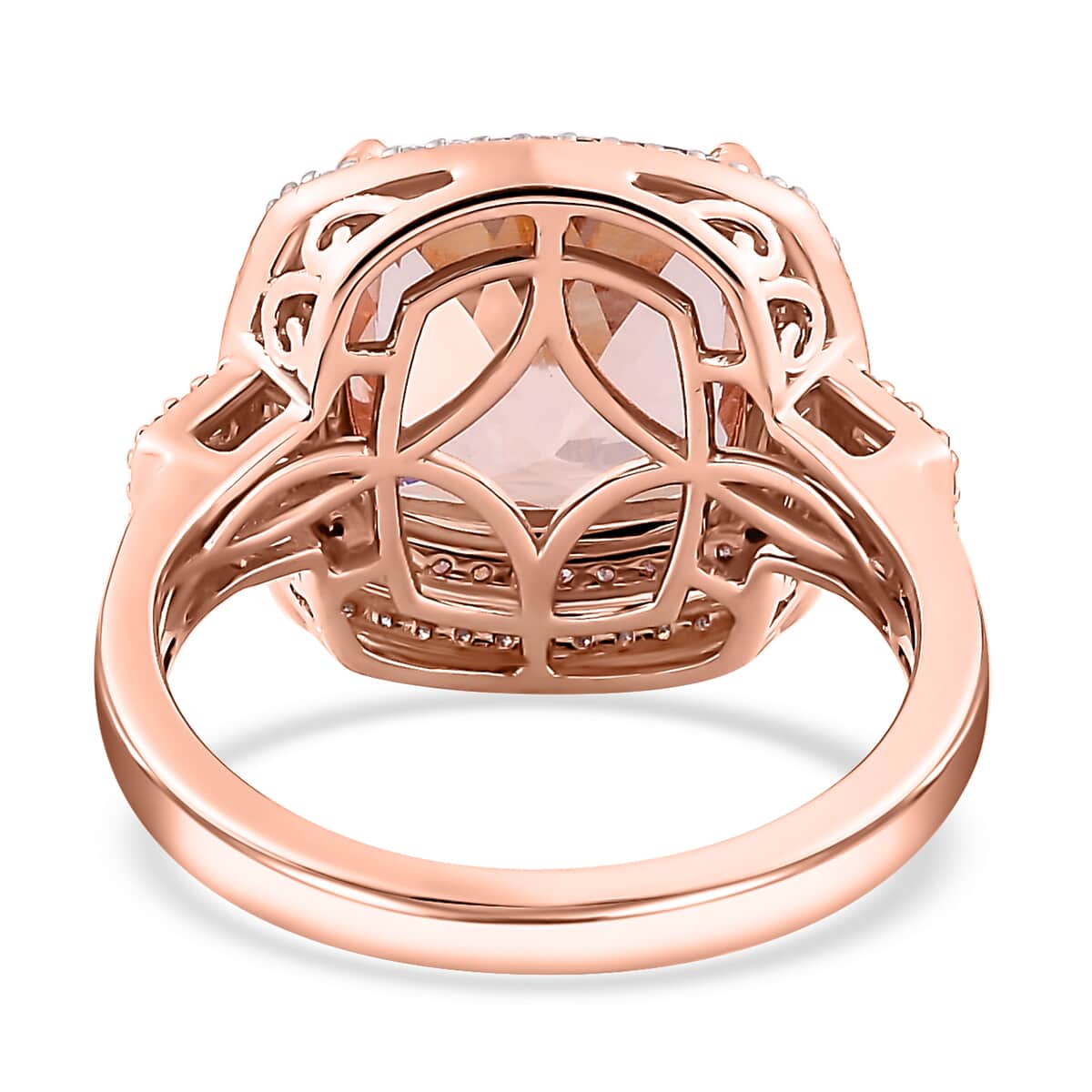 Luxoro 14K Rose Gold AAA Marropino Morganite, Natural Pink and White Diamond I2-I3 Double Halo Ring (Size 7.0) 5.90 Grams 6.85 ctw image number 4