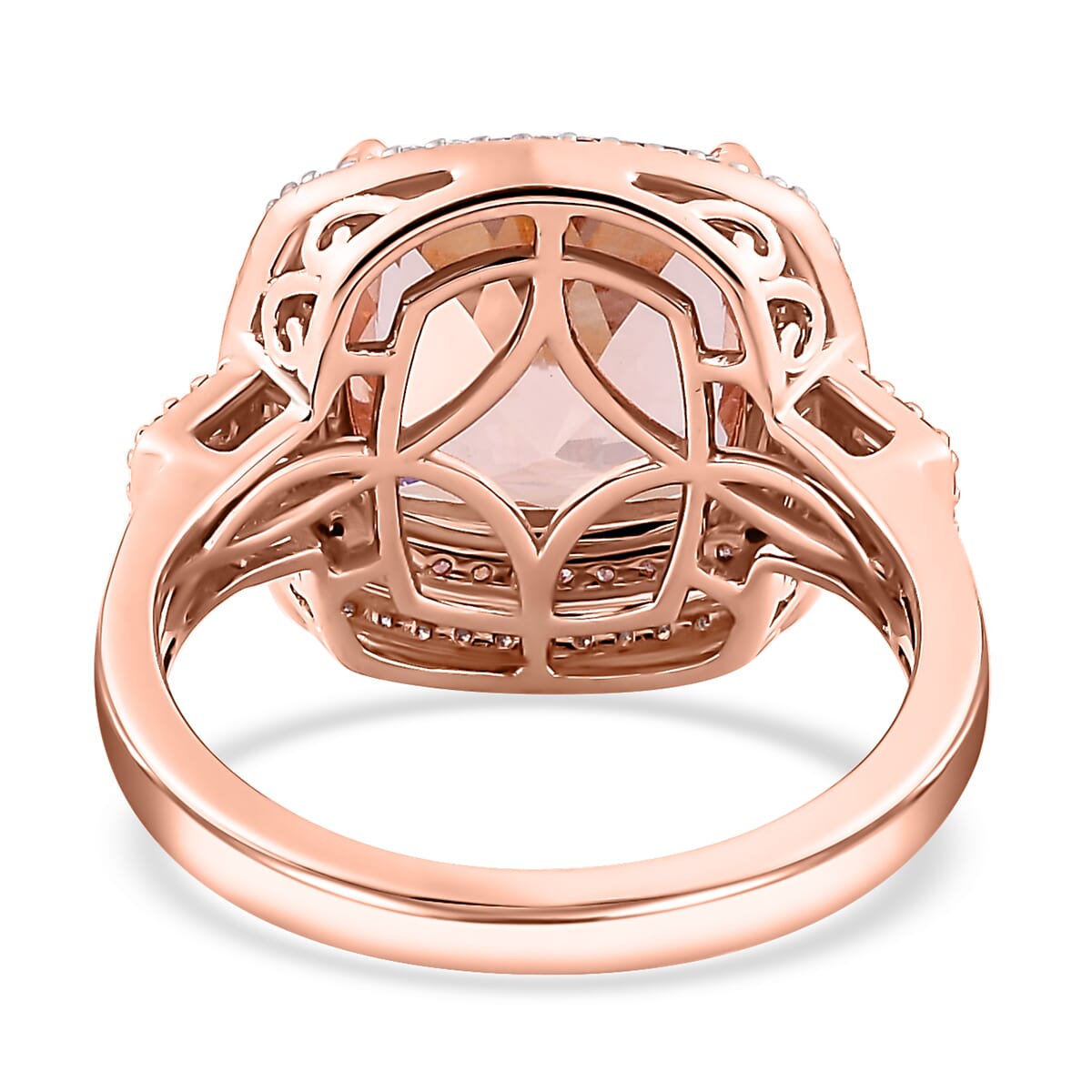 Luxoro 14K Rose Gold AAA Marropino Morganite, Natural Pink and White Diamond I2-I3 Double Halo Ring (Size 10.0) 5.90 Grams 6.85 ctw image number 4