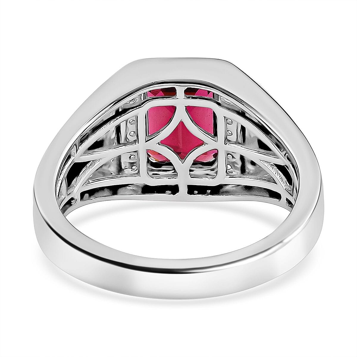 Rhapsody AAAA Ouro Fino Rubellite and E-F VS Diamond 2.64 ctw Men's Ring in 950 Platinum (Size 10.0) 9.70 Grams image number 4