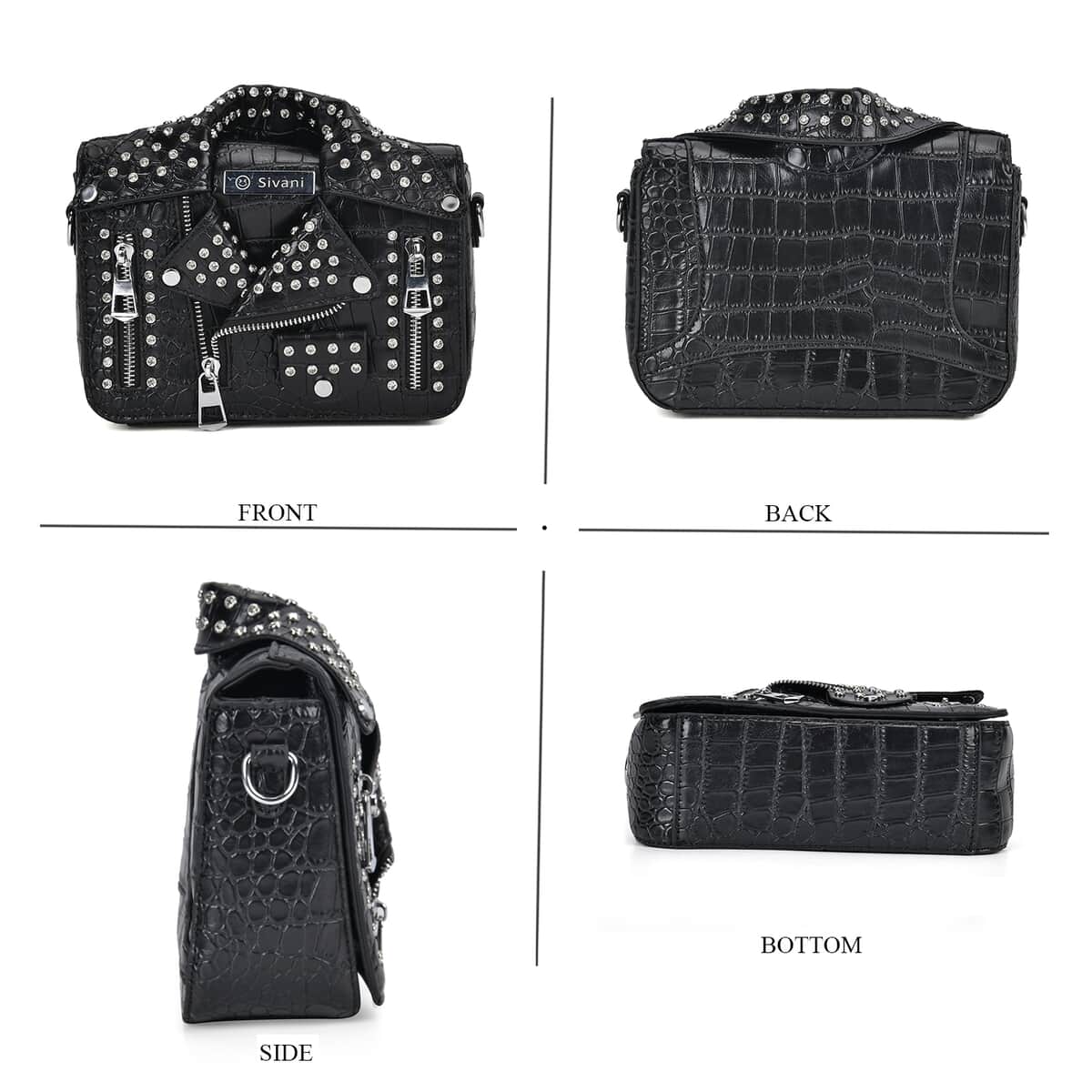 Sivani Life style Black Crocodile Embossed Faux Leather Crossbody Jacket Bag (8.7"x3"x4.7") with Detachable Chain Shoulder Strap image number 3