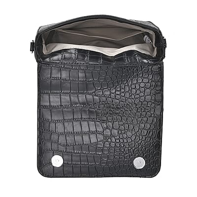 Sivani Black Crocodile Embossed Faux Leather Crossbody Jacket Bag with Detachable Shoulder Strap