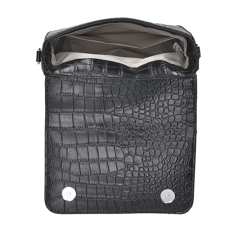 Sivani Black Crocodile Embossed Faux Leather Crossbody Jacket Bag with Detachable Shoulder Strap