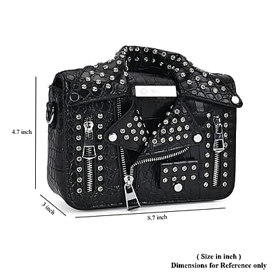 Sivani Black Crocodile Embossed Faux Leather Crossbody Jacket Bag with Detachable Shoulder Strap