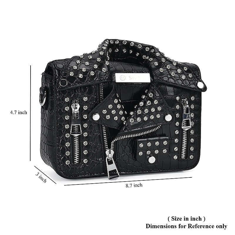 Sivani Black Crocodile Embossed Faux Leather Crossbody Jacket Bag with Detachable Shoulder Strap