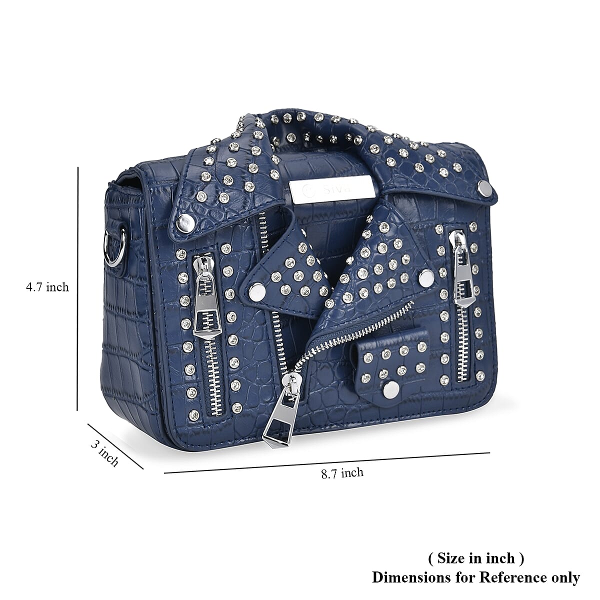 Sivani Navy Crocodile Embossed Faux Leather Crossbody Jacket Bag with Detachable Shoulder Strap image number 5