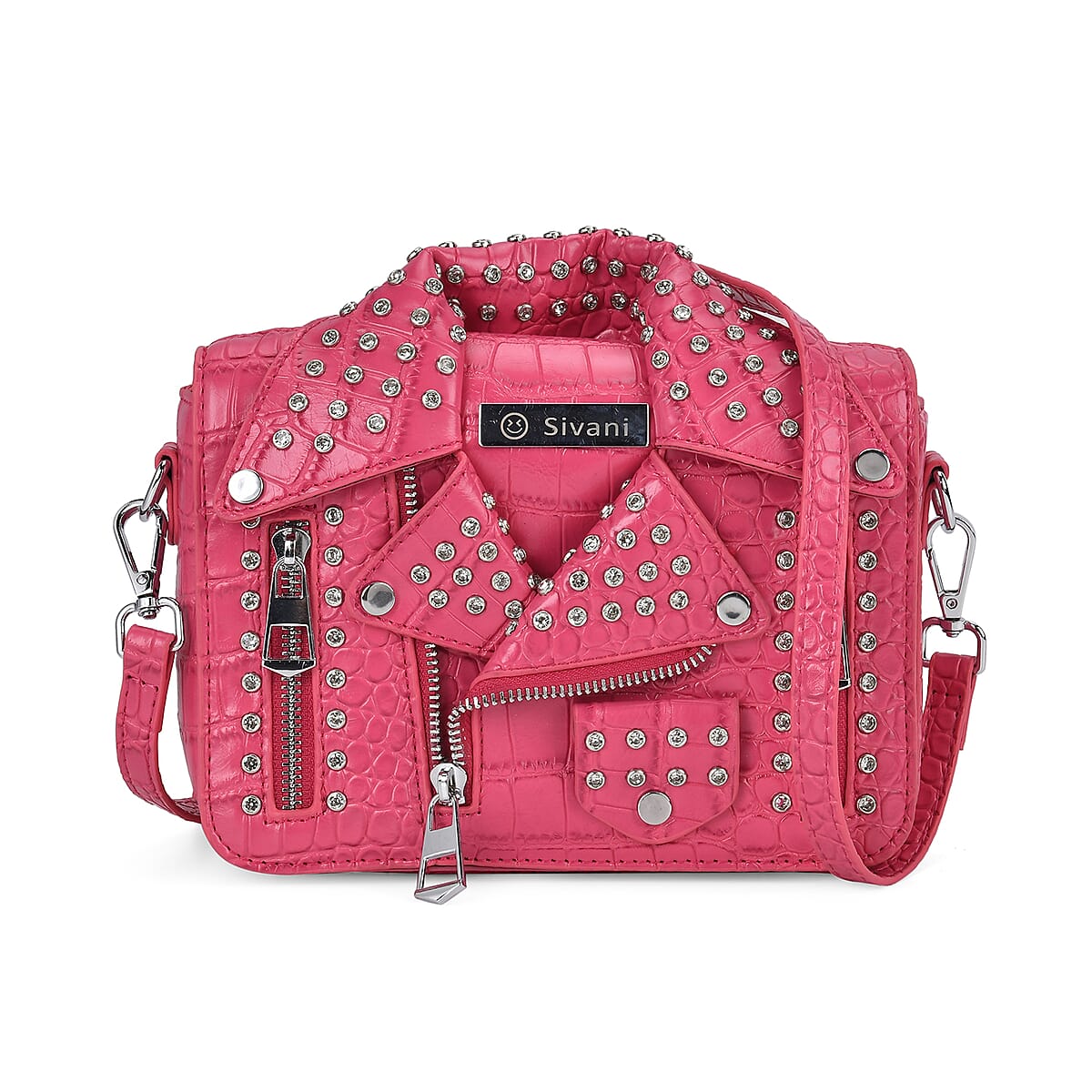 Buy Sivani Hot Pink Crocodile Embossed Faux Leather  display picture 1