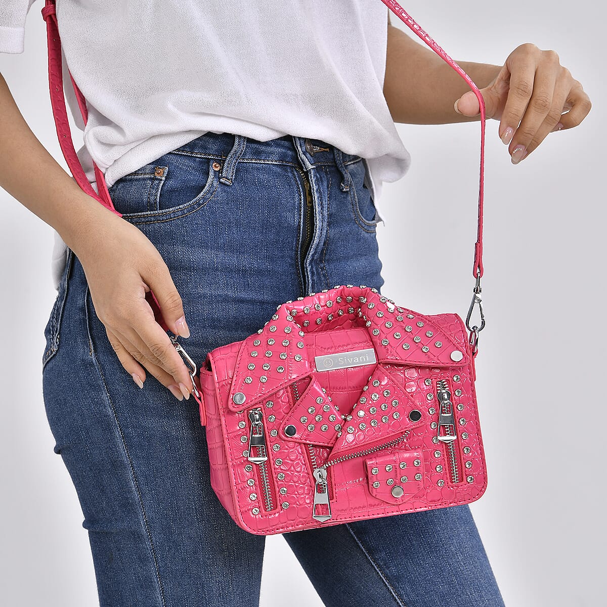 Buy Sivani Hot Pink Crocodile Embossed Faux Leather 