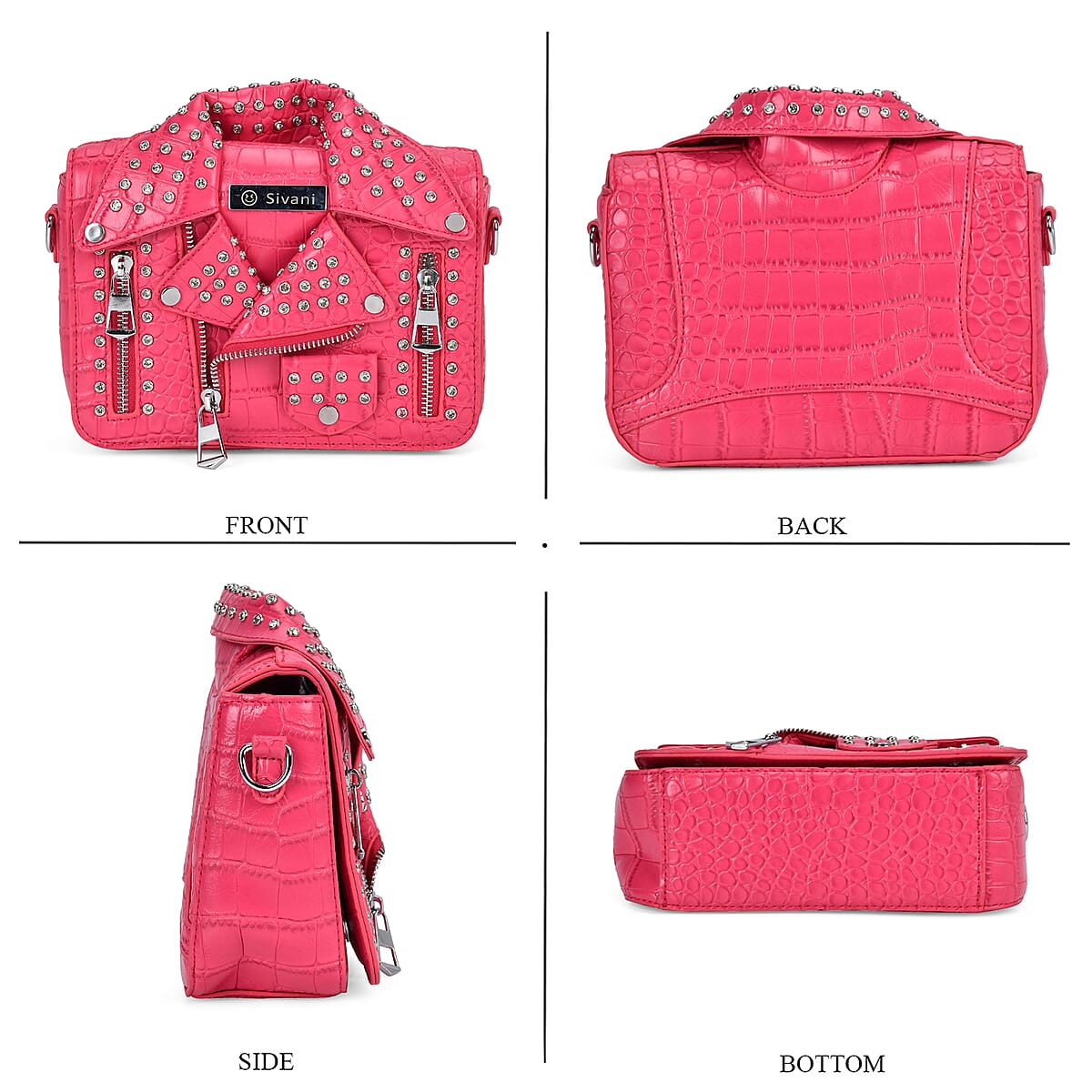 Buy Sivani Hot Pink Crocodile Embossed Faux Leather  display picture 2