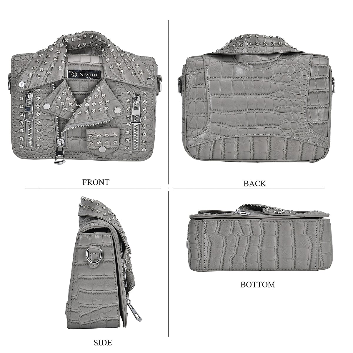 Sivani Gray Crocodile Embossed Faux Leather Crossbody Jacket Bag with Detachable Shoulder Strap image number 3