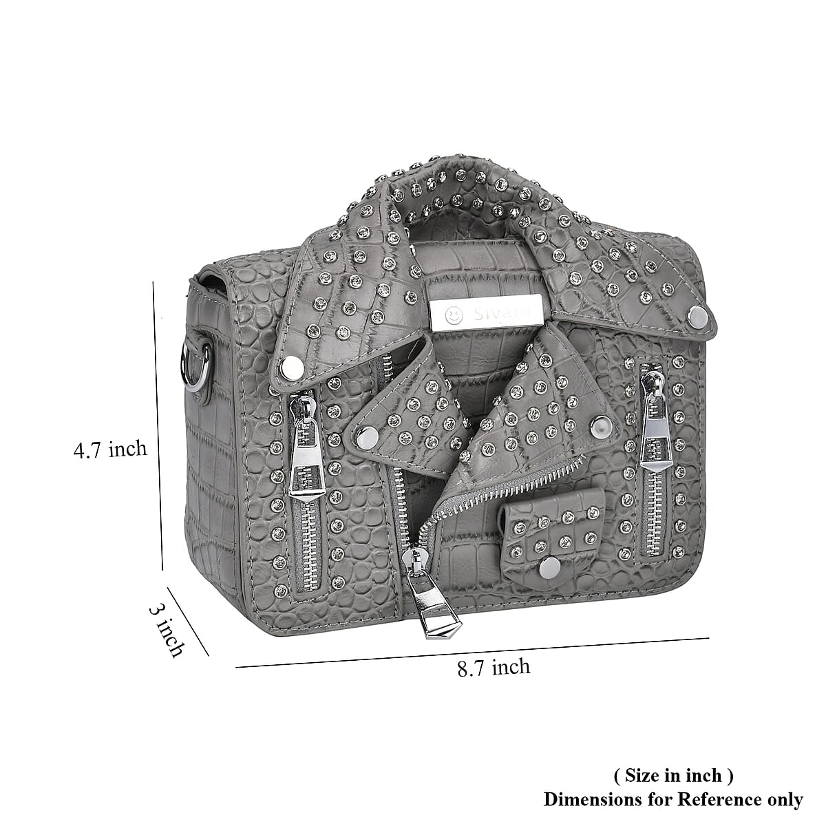 Sivani Gray Crocodile Embossed Faux Leather Crossbody Jacket Bag with Detachable Shoulder Strap image number 5