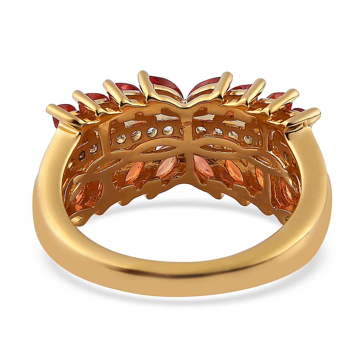 Red Sapphire and White Zircon 1.90 ctw Ring in 18K Vermeil YG Over Sterling Silver (Size 7)