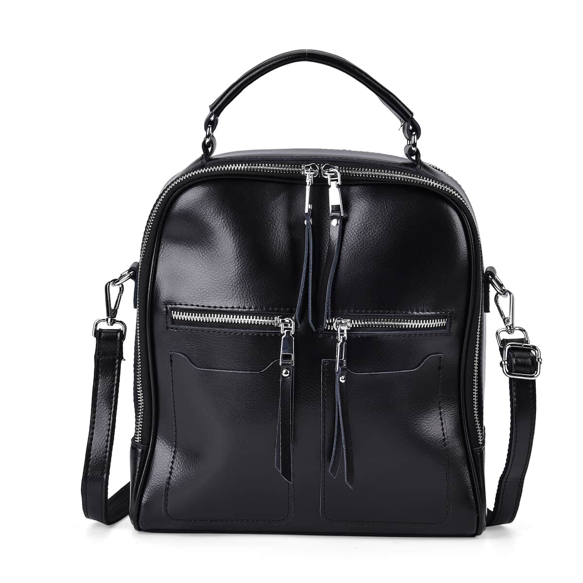 Black Genuine Leather Backpack (10.6"x3.1"x9.84") with Crossbody Strap image number 0