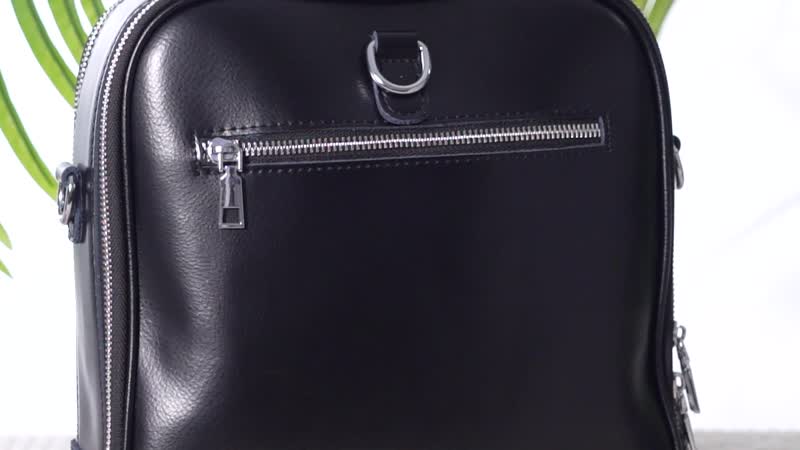 Black Genuine Leather Backpack (10.6"x3.1"x9.84") with Crossbody Strap