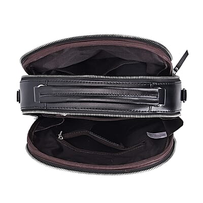 Black Genuine Leather Backpack with Crossbody Strap