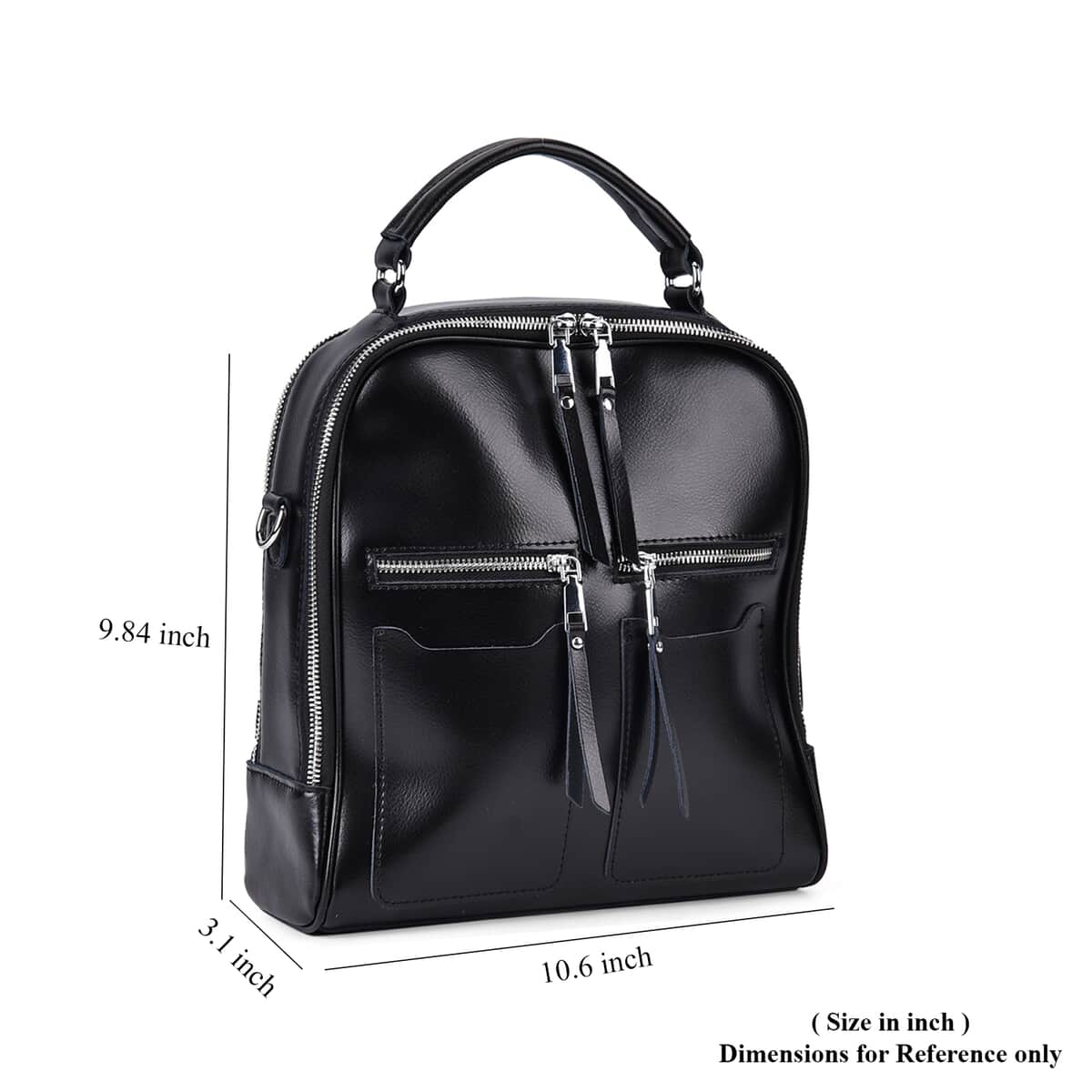 Black Genuine Leather Backpack (10.6"x3.1"x9.84") with Crossbody Strap image number 7