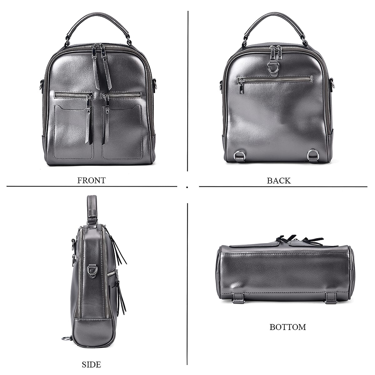Silver Genuine Leather Backpack with Crossbody Strap image number 3