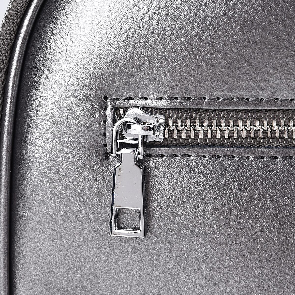 Silver Genuine Leather Backpack with Crossbody Strap image number 5