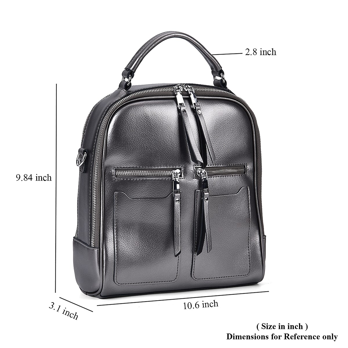 Silver Genuine Leather Backpack with Crossbody Strap image number 6