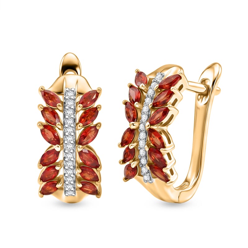 Premium Red Sapphire and White Zircon 2.45 ctw Earrings in 18K Vermeil Yellow Gold Over Sterling Silver