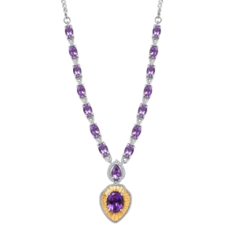 Premium Moroccan Amethyst and White Zircon 9.66 ctw Cluster Necklace (18 Inches) in 18K Vermeil YG and Rhodium Over Sterling Silver (13.76 g)