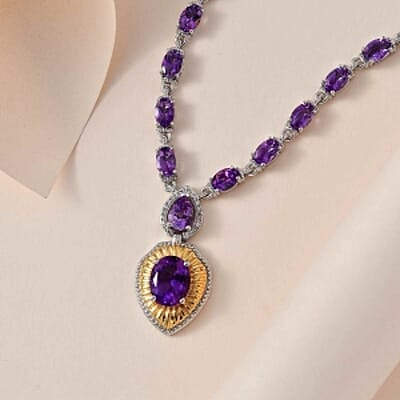 Premium Moroccan Amethyst and White Zircon 9.66 ctw Cluster Necklace (18 Inches) in 18K Vermeil YG and Rhodium Over Sterling Silver (13.76 g)