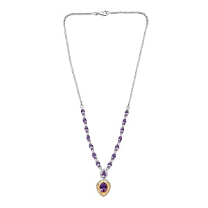 Premium Moroccan Amethyst and White Zircon 9.66 ctw Cluster Neckalce (18 Inches) in Twotone Sterling Silver (13.76 g)