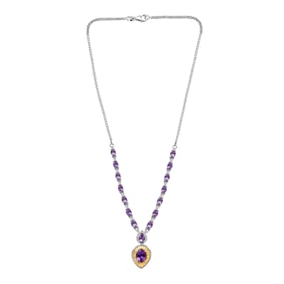 Premium Moroccan Amethyst and White Zircon 9.66 ctw Cluster Necklace (18 Inches) in 18K Vermeil YG and Rhodium Over Sterling Silver (13.76 g)