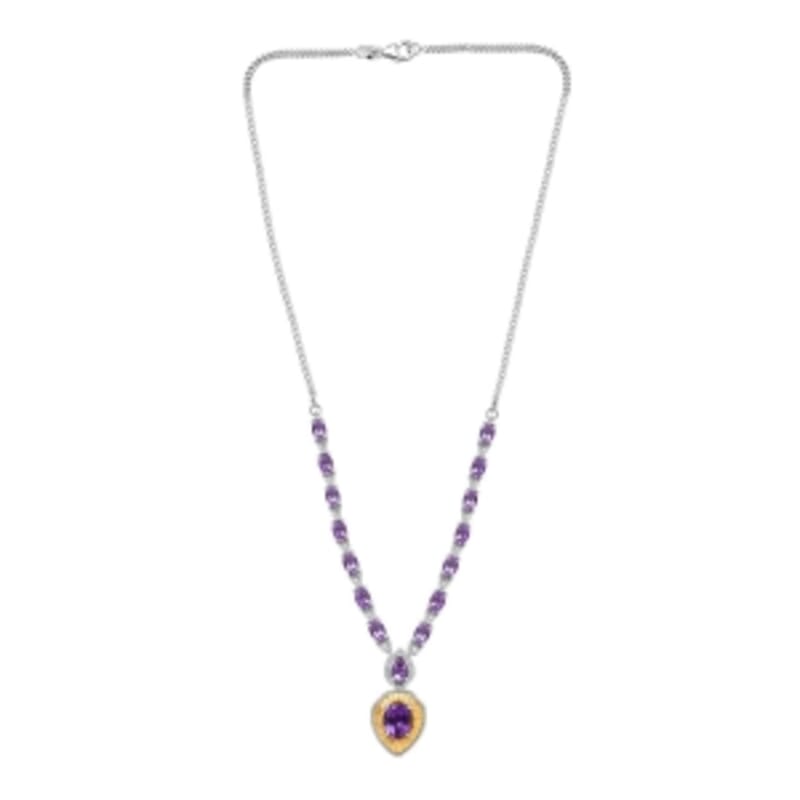 Premium Moroccan Amethyst and White Zircon 9.66 ctw Cluster Necklace (18 Inches) in 18K Vermeil YG and Rhodium Over Sterling Silver (13.76 g)