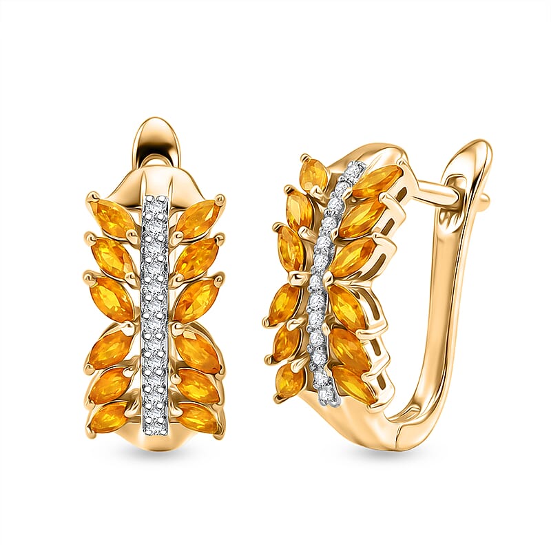 Premium Yellow Sapphire and White Zircon 3.00 ctw Earrings in 18K Vermeil YG Over Sterling Silver