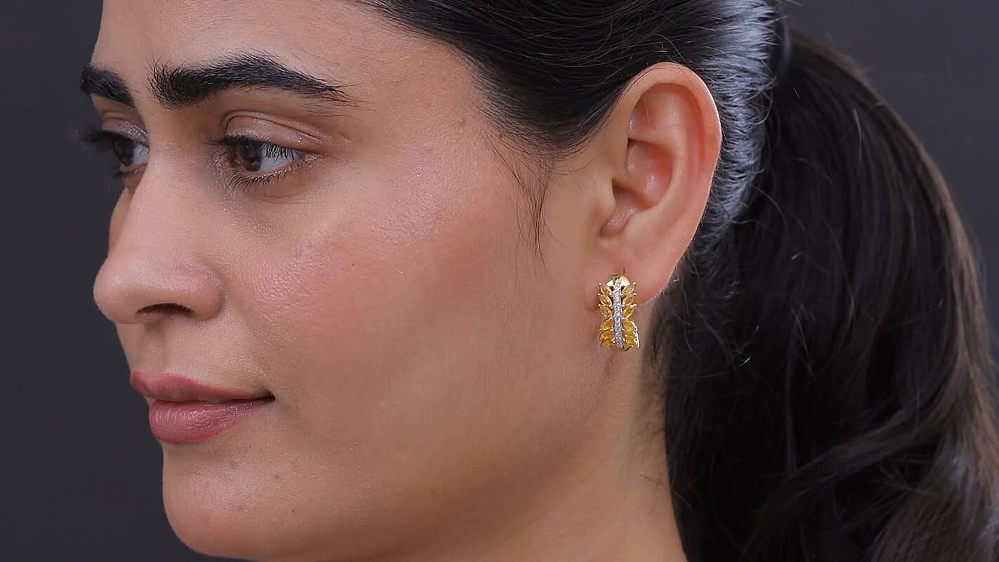 Premium Yellow Sapphire, White Zircon Earrings in 18K Vermeil YG Over Sterling Silver 3.00 ctw