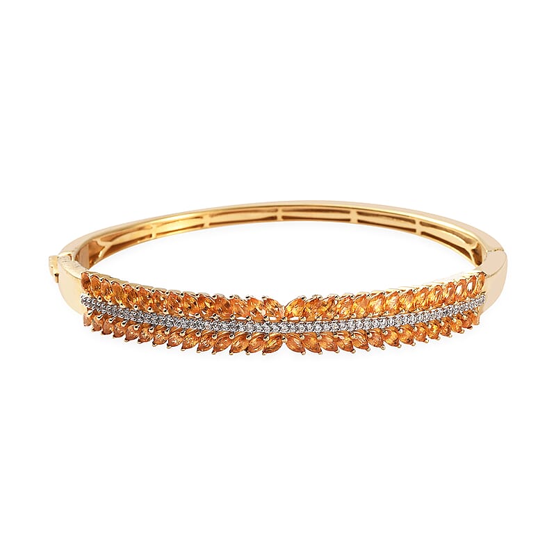Premium Yellow Sapphire and White Zircon 7.00 ctw Bangle Bracelet in 18K Vermeil Yellow Gold Over Sterling Silver (7.50 In)