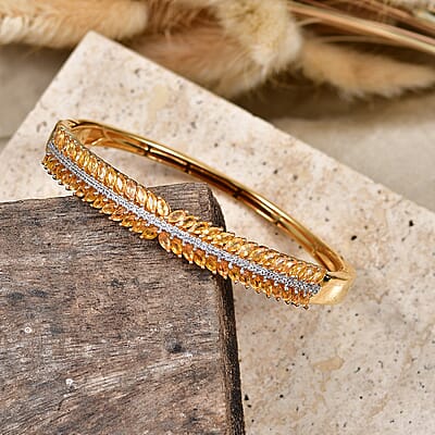 Premium Yellow Sapphire and White Zircon 7.00 ctw Bangle Bracelet in 18K Vermeil Yellow Gold Over Sterling Silver (7.50 In)