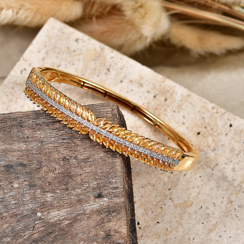 Premium Yellow Sapphire and White Zircon 7.00 ctw Bangle Bracelet in 18K Vermeil Yellow Gold Over Sterling Silver (7.50 In)