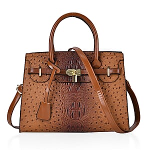Brown Croco Embossed Faux Leather Tote Bag with Shoulder Strap