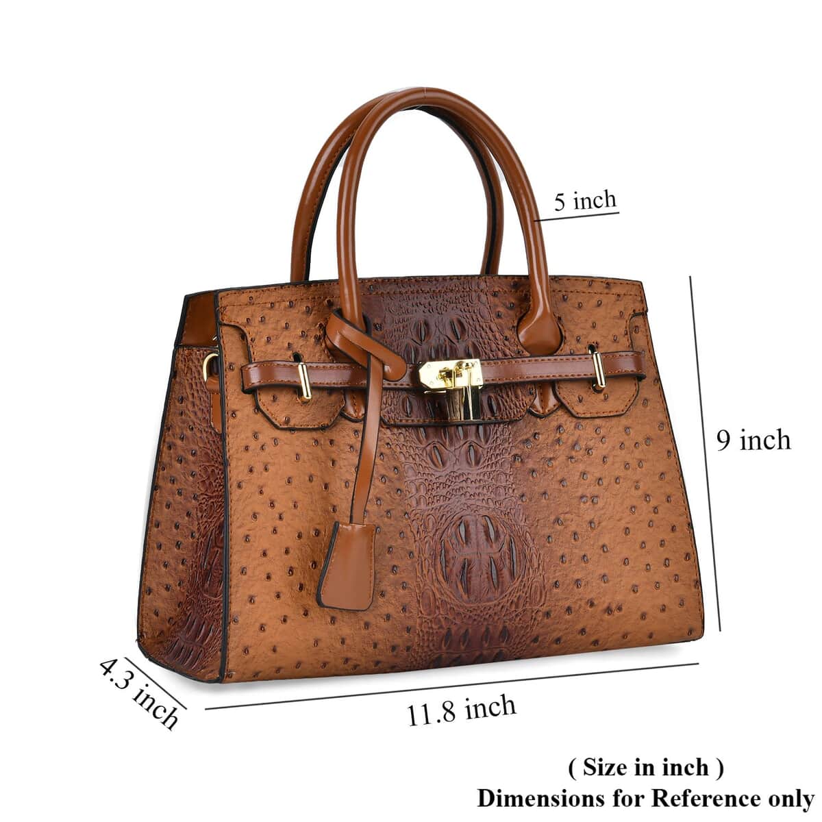 Brown Croco Embossed Faux Leather Tote Bag with Shoulder Strap image number 6