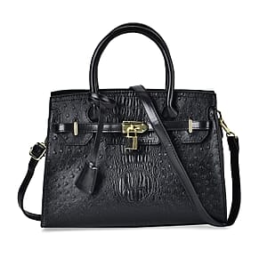 Black Croco Embossed Faux Leather Tote Bag with Shoulder Strap