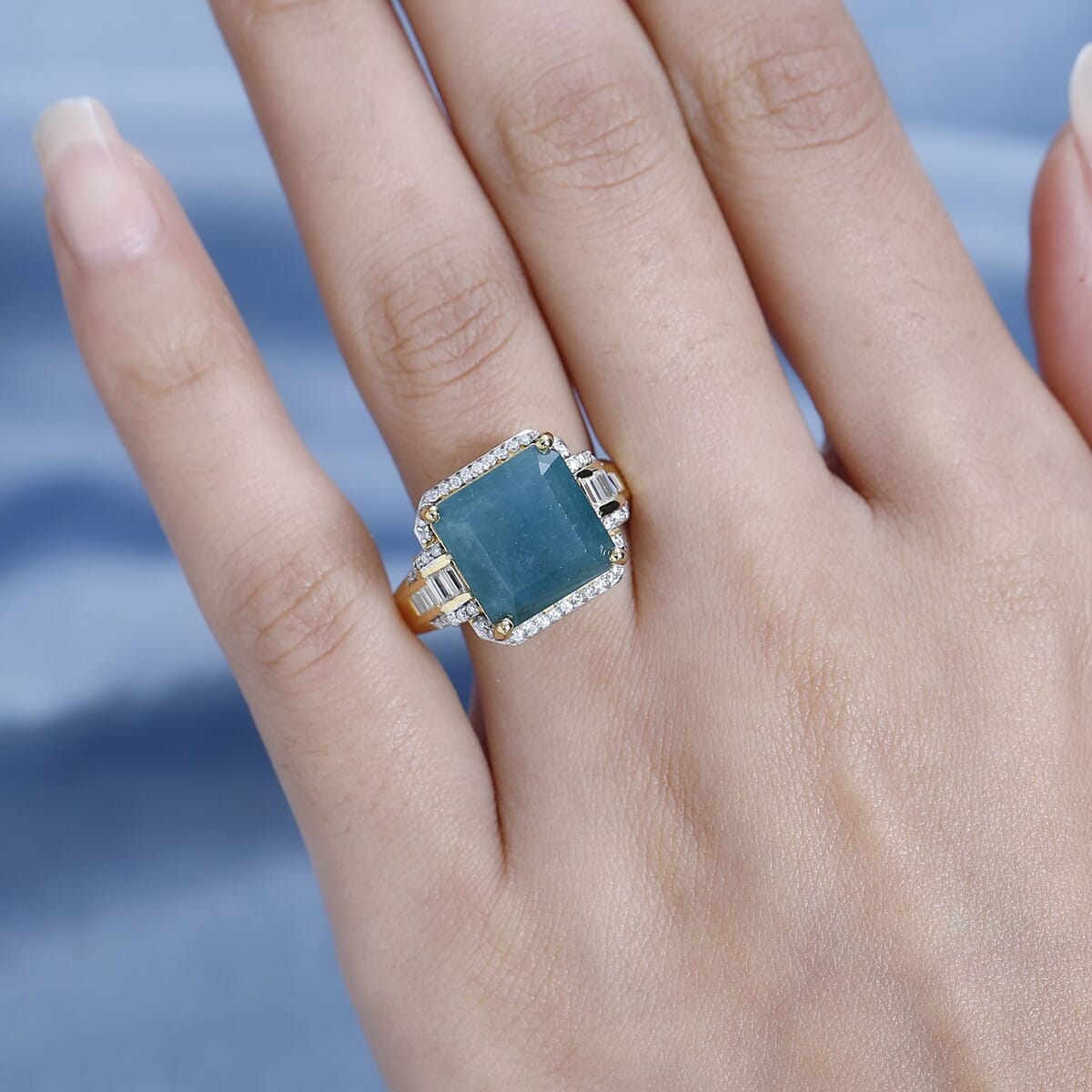 Premium Grandidierite and Moissanite 10.20 ctw Ring in Vermeil Yellow Gold Over Sterling Silver (Size 7.0) image number 2