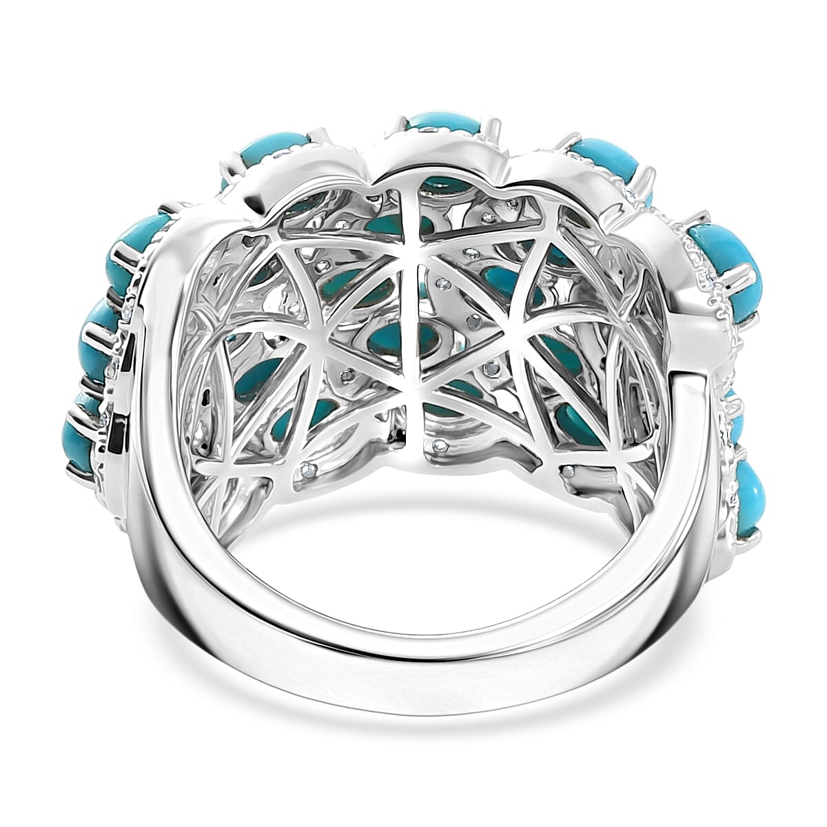 Premium Sleeping Beauty Turquoise and White Zircon 4.80 ctw Ring in Rhodium Over Sterling Silver (Size 7.0)