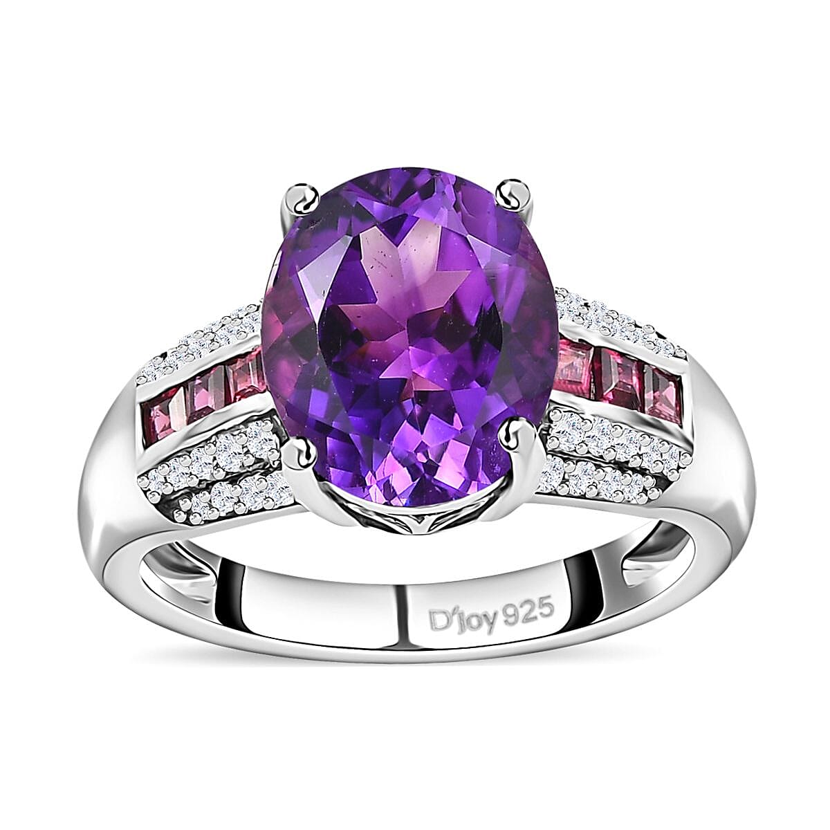 D'Joy AAA Moroccan Amethyst and Multi Gemstone 6.15 ctw Ring in Platinum Over Sterling Silver (Size 10.0)