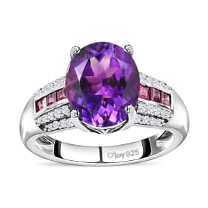 AAA Moroccan Amethyst and Multi Gemstone 6.15 ctw Ring in Platinum Over Sterling Silver (Size 10.0)